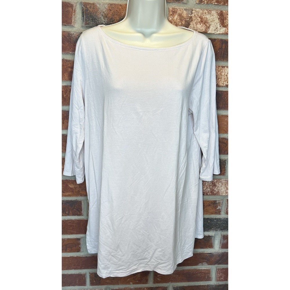Eileen Fisher L Tencel Jersey Tunic Top Pink Blush Side Slit 3/4 Sleeve